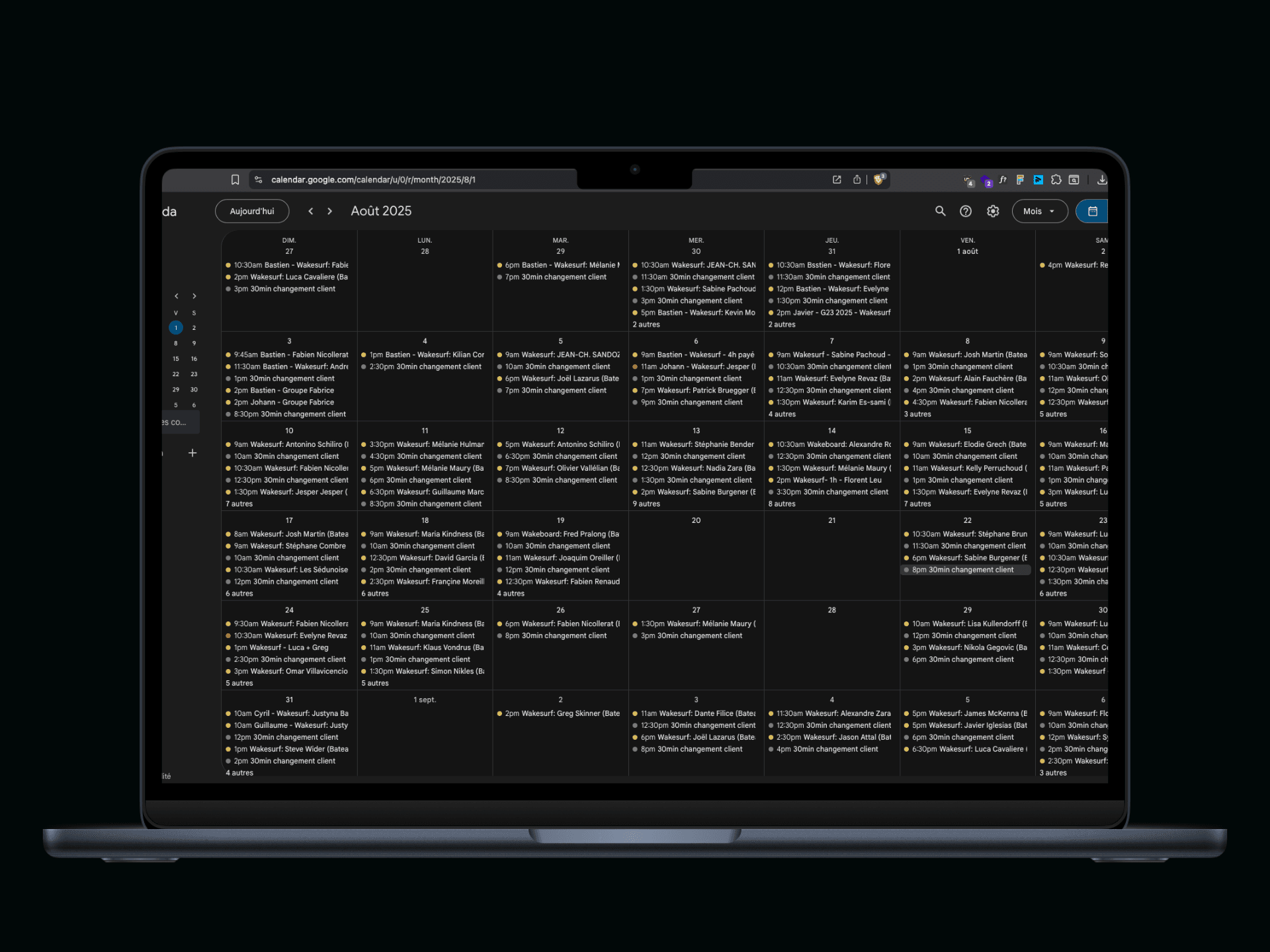 Agenda des réservations